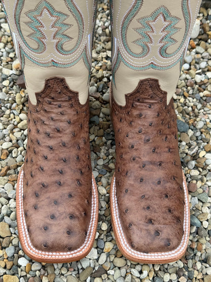 R. Watson Women's Kango Tobacco Bruciato Full Quill Ostrich Square Toe Western Cowgirl Boots RWL4301-2