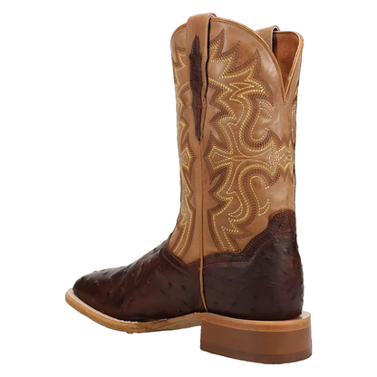 Dan Post Men's Drayden Cognac Full Quill Ostrich & Honey Tan Top Square Toe Cowboy Boots DP5268
