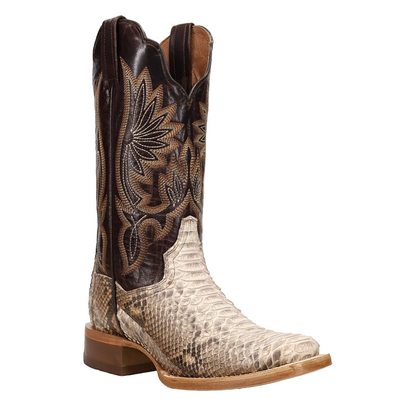 Dan Post Women's Amara Natural Python & Chocolate Brown Top Broad Square Toe Cowgirl Boots DP5282