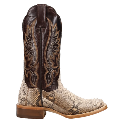 Dan Post Women's Amara Natural Python & Chocolate Brown Top Broad Square Toe Cowgirl Boots DP5282