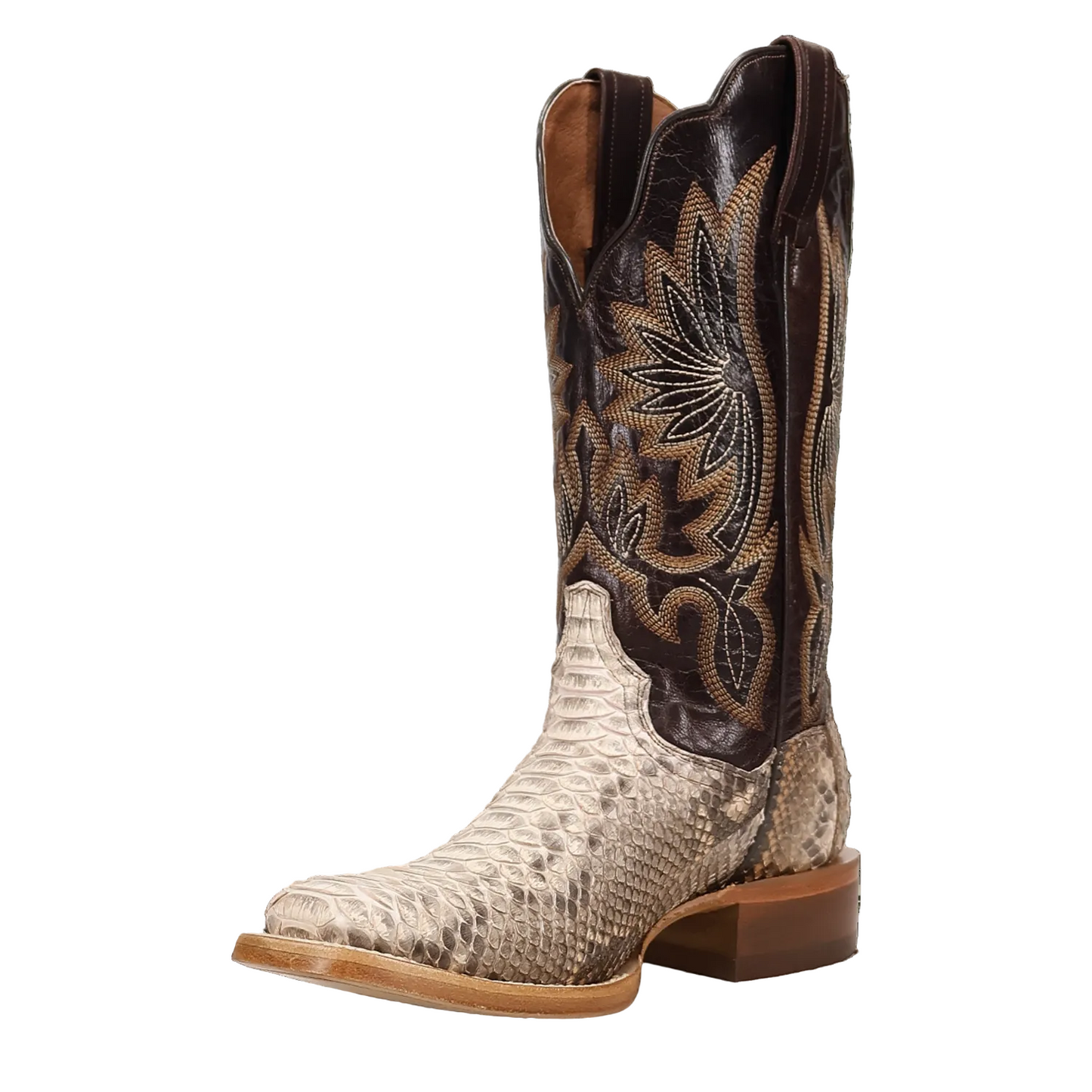 Dan Post Women's Amara Natural Python & Chocolate Brown Top Broad Square Toe Cowgirl Boots DP5282