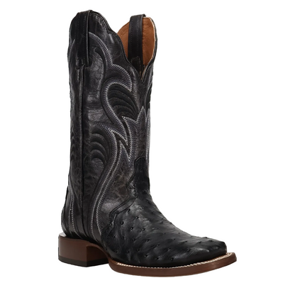 Dan Post Women's Reese Black Full Quill Ostrich Broad Square Toe Cowgirl Boots DP5284
