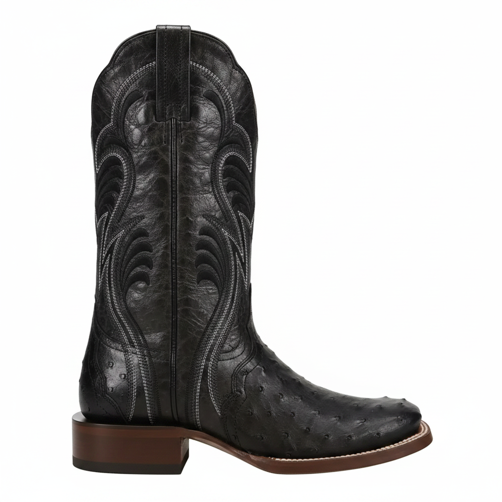 Dan Post Women's Reese Black Full Quill Ostrich Broad Square Toe Cowgirl Boots DP5284