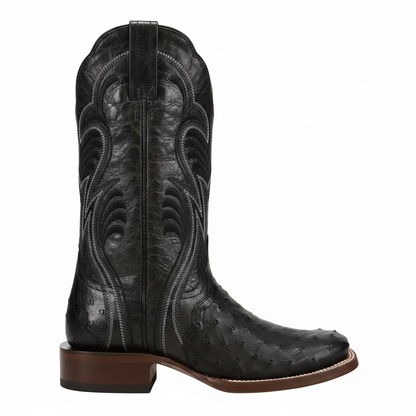 Dan Post Women's Reese Black Full Quill Ostrich Broad Square Toe Cowgirl Boots DP5284