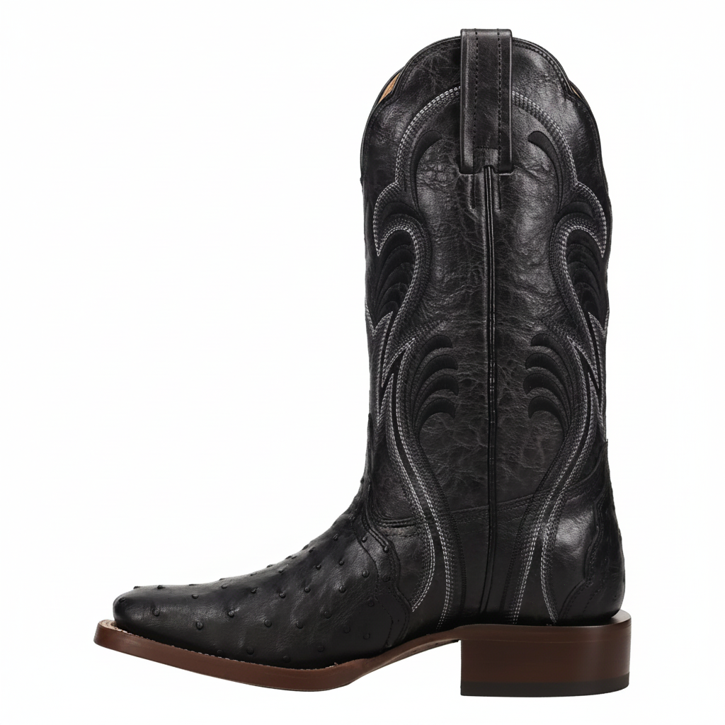 Dan Post Women's Reese Black Full Quill Ostrich Broad Square Toe Cowgirl Boots DP5284