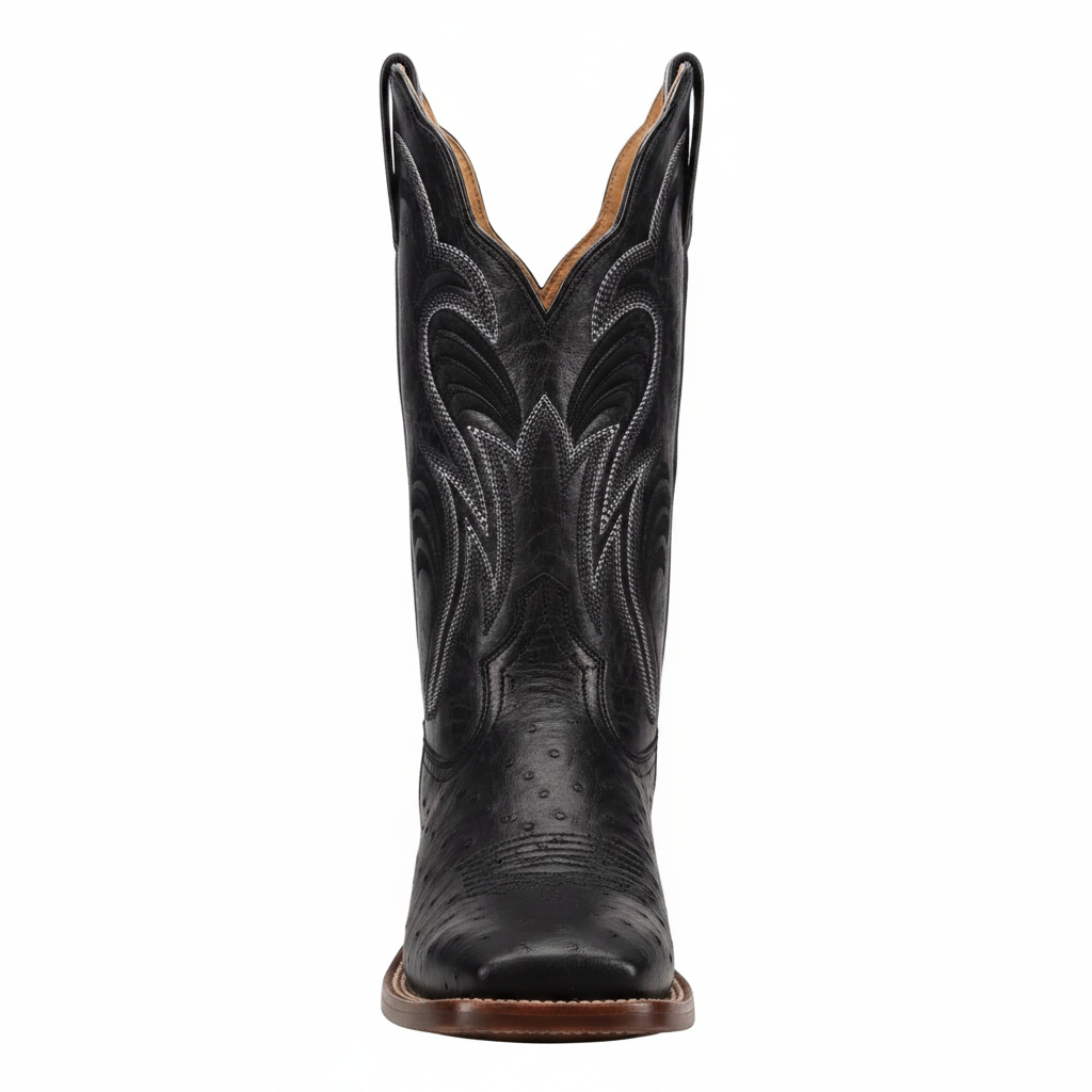 Dan Post Women's Reese Black Full Quill Ostrich Broad Square Toe Cowgirl Boots DP5284