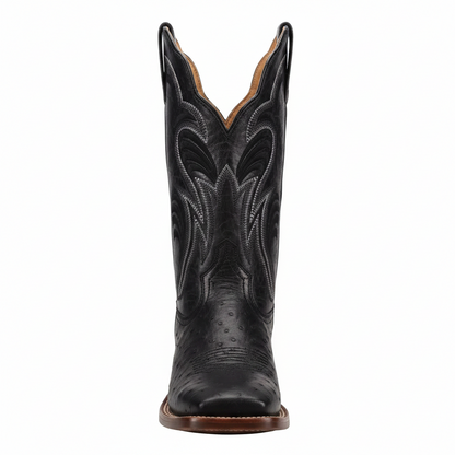 Dan Post Women's Reese Black Full Quill Ostrich Broad Square Toe Cowgirl Boots DP5284