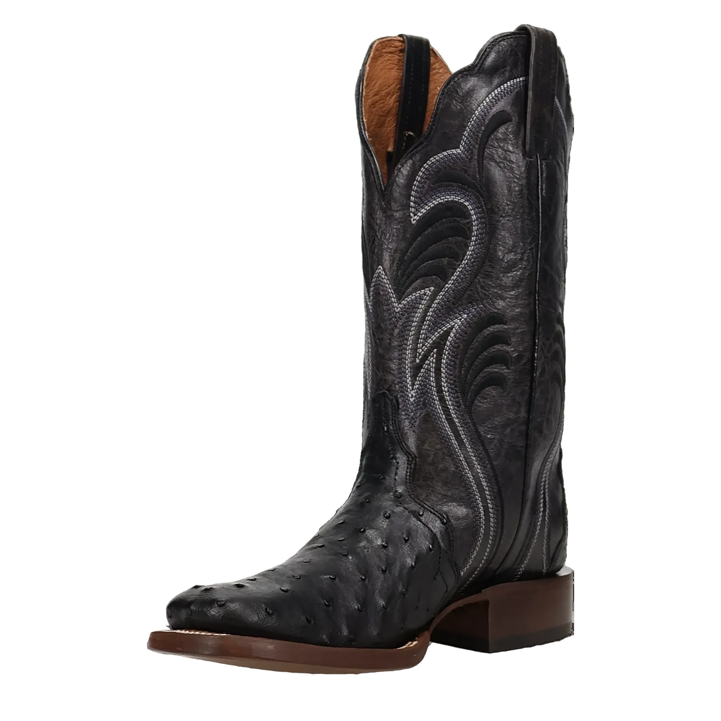 Dan Post Women's Reese Black Full Quill Ostrich Broad Square Toe Cowgirl Boots DP5284