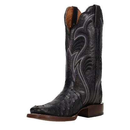 Dan Post Women's Reese Black Full Quill Ostrich Broad Square Toe Cowgirl Boots DP5284