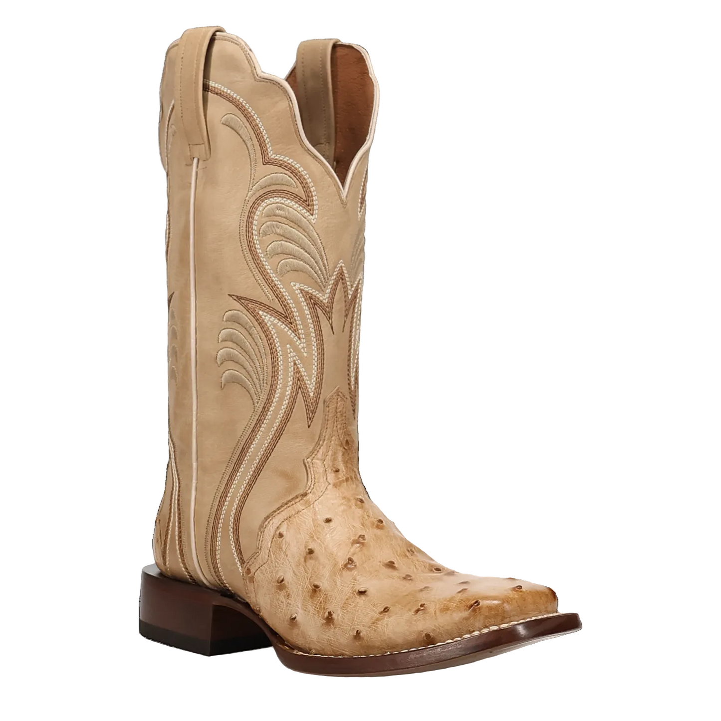 Dan Post Women's Reese Tan Full Quill Ostrich Broad Square Toe Cowgirl Boots DP5285