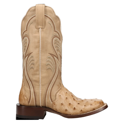 Dan Post Women's Reese Tan Full Quill Ostrich Broad Square Toe Cowgirl Boots DP5285
