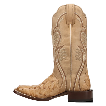 Dan Post Women's Reese Tan Full Quill Ostrich Broad Square Toe Cowgirl Boots DP5285