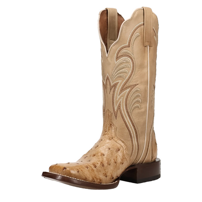 Dan Post Women's Reese Tan Full Quill Ostrich Broad Square Toe Cowgirl Boots DP5285