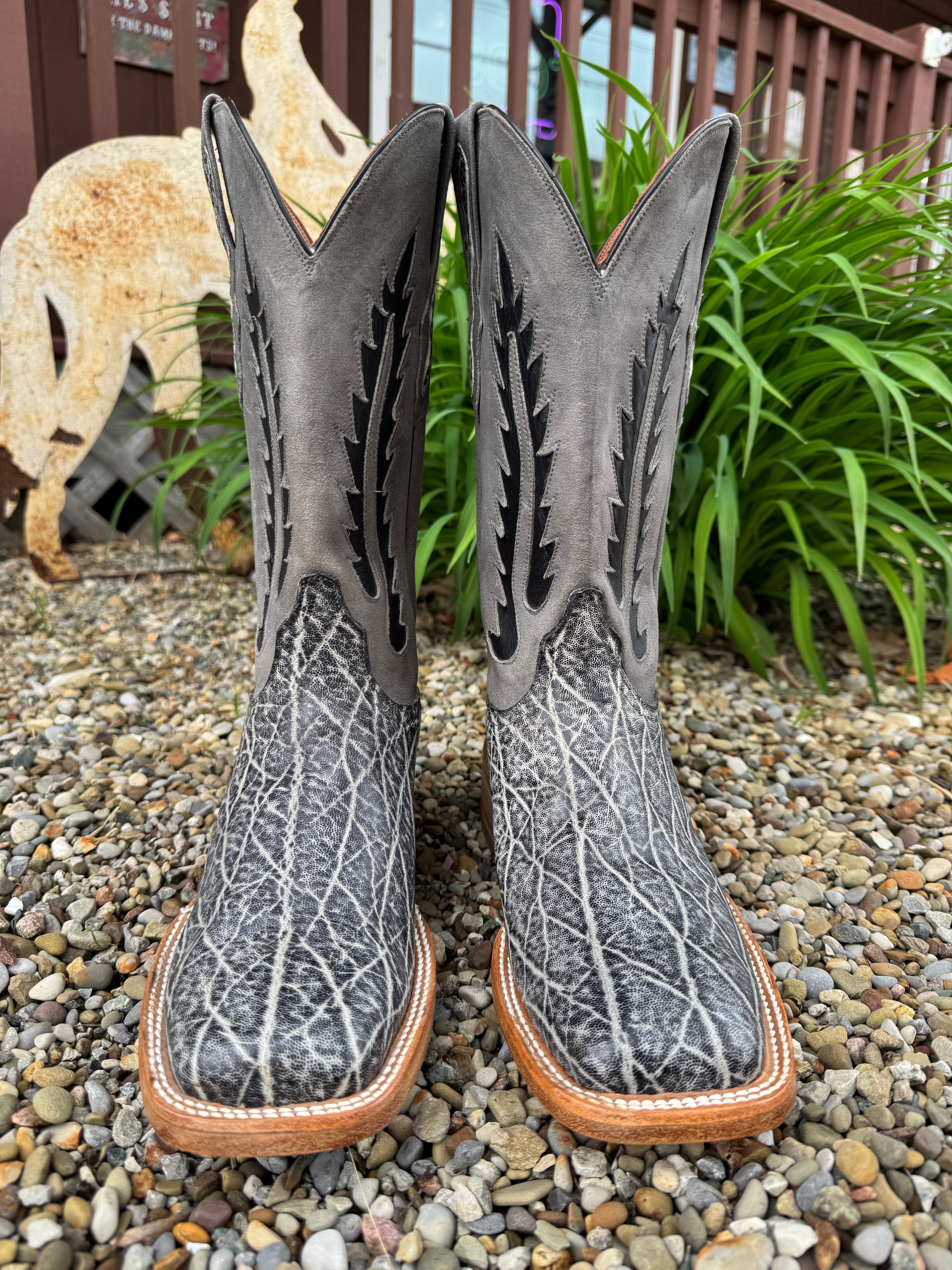 Black Jack Men's Ice Grey Elephant Square Toe Cowboy Boots IG8011