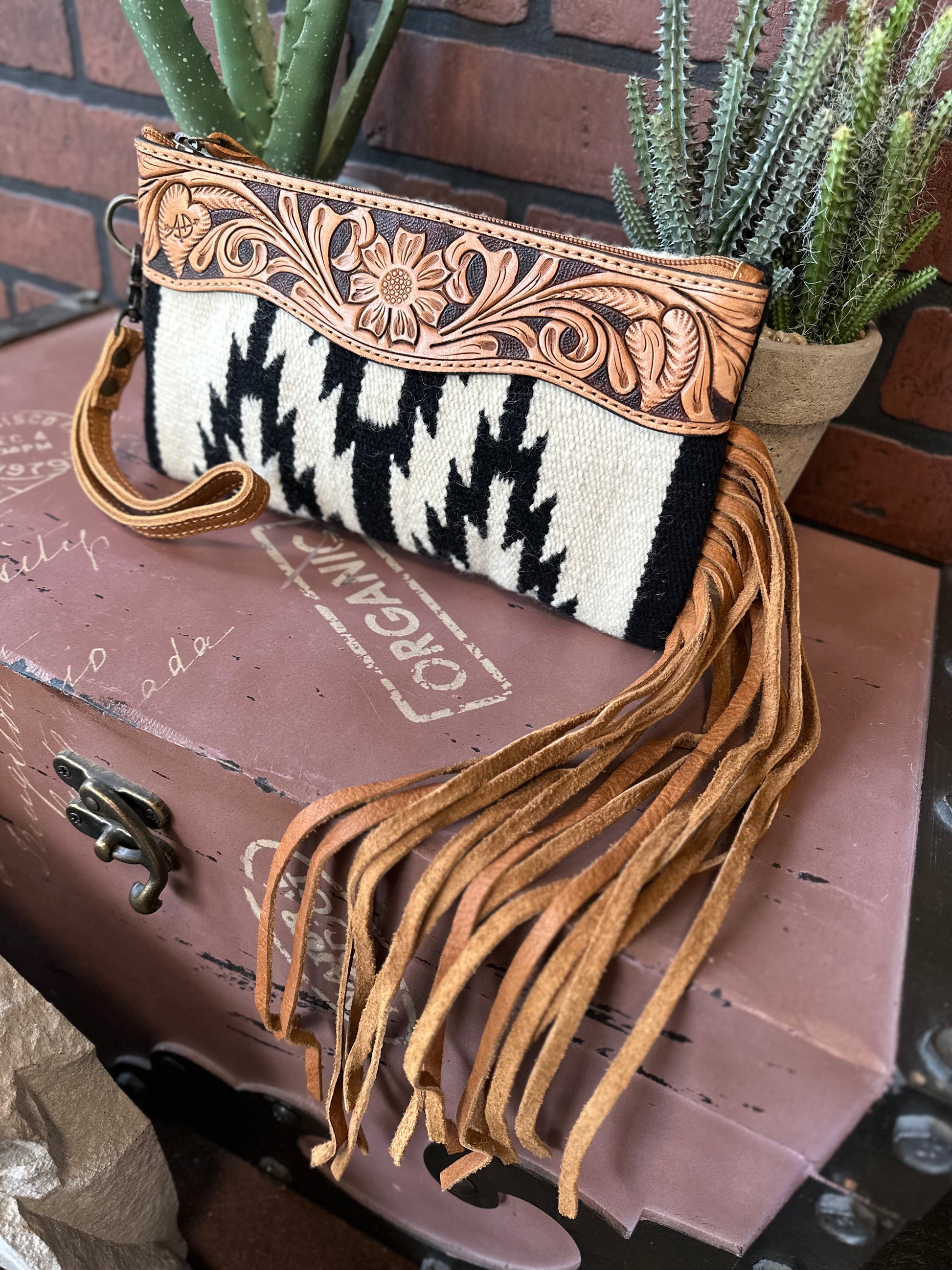 American Darling Tooled Leather Aztec Saddle Blanket Wristlet Purse ADBG344AS Painted Cowgirl Western Store