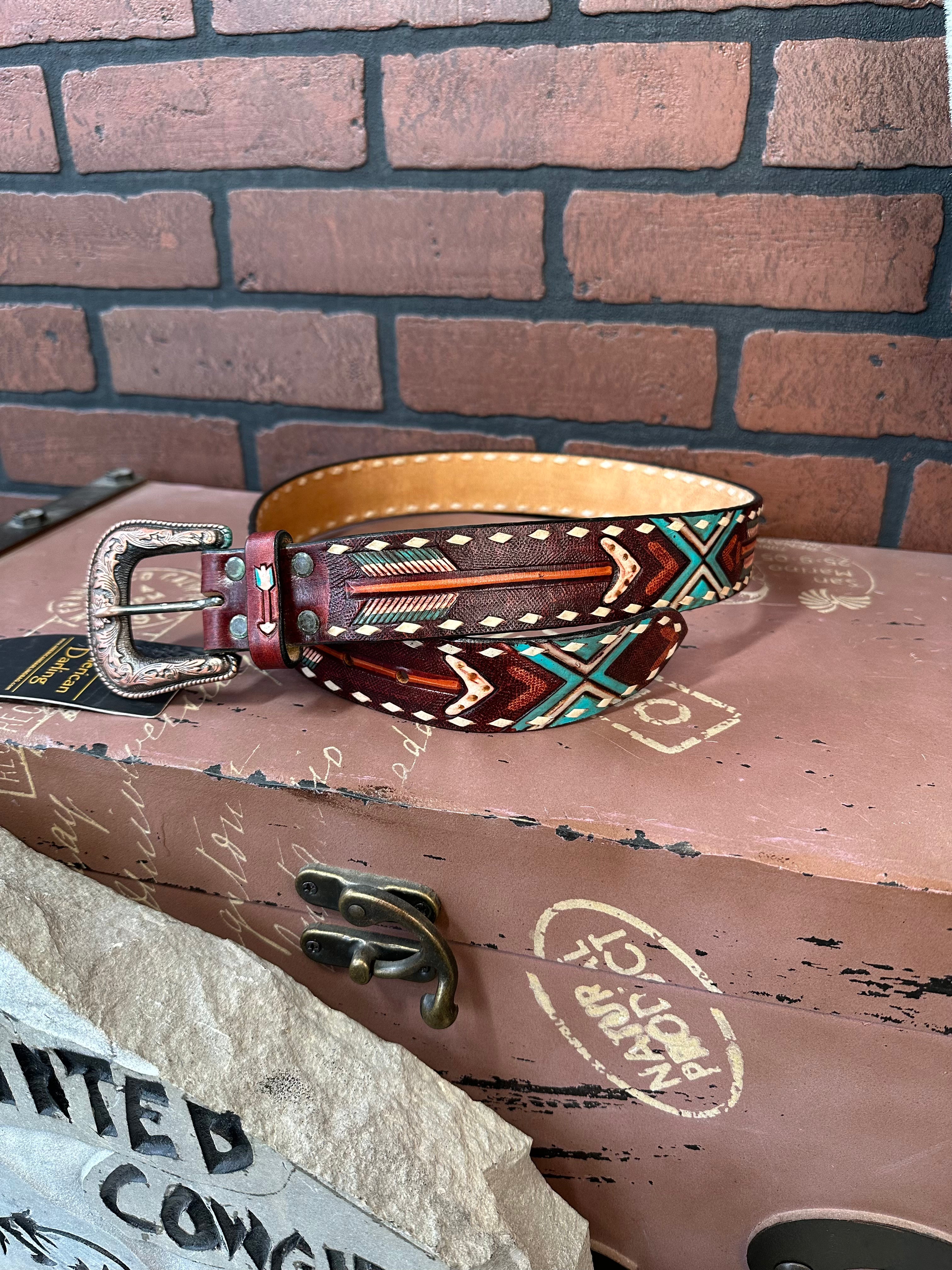 American Darling Arrow Hand Tooled & Painted Leather Belt 