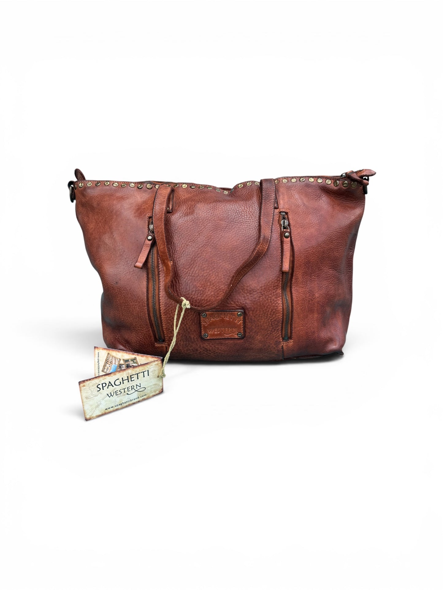 Spaghetti Western Cognac Genuine Leather Shoulder Bag Tote Purse SWC135ACG