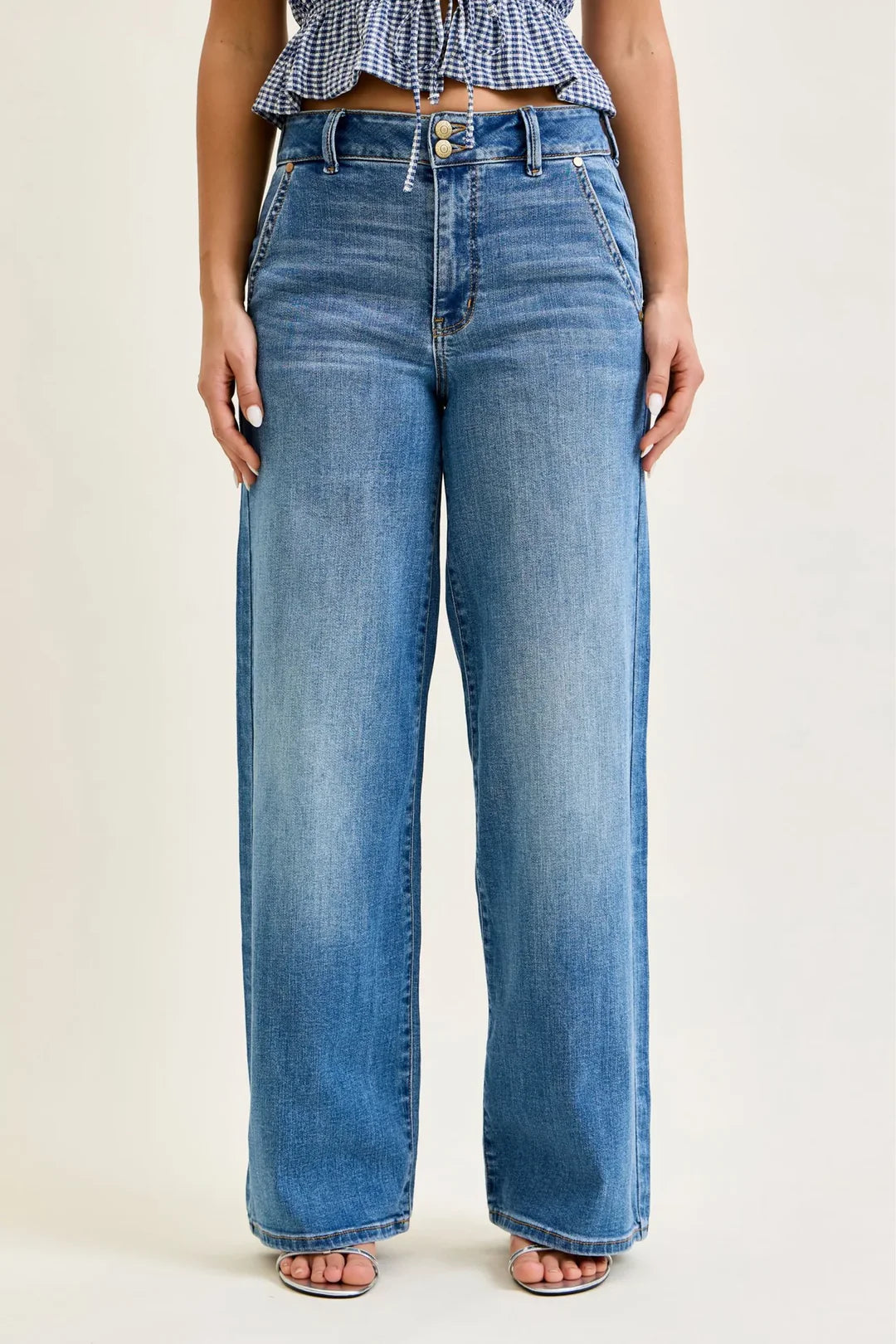 Judy Blue Women's Medium Wash Wide Column High-Rise Trouser Jeans 82696