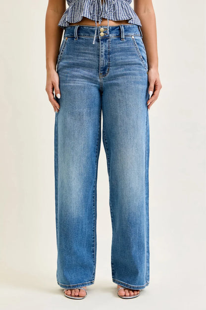 Judy Blue Women's Medium Wash Wide Column High-Rise Trouser Jeans 82696