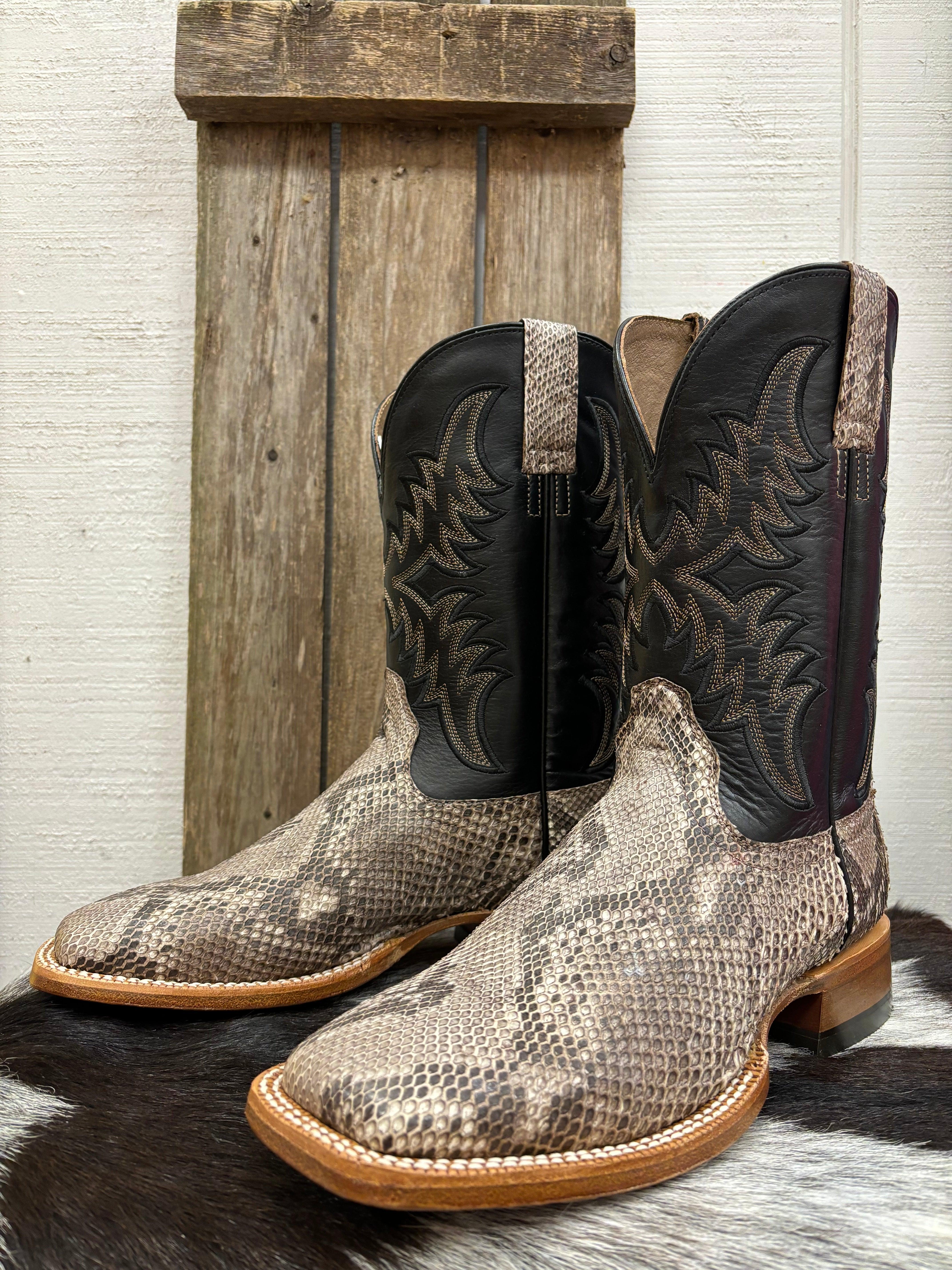 Ariat Men's Tan Python & Ancient Black Dry Gulch Square Toe Cowboy