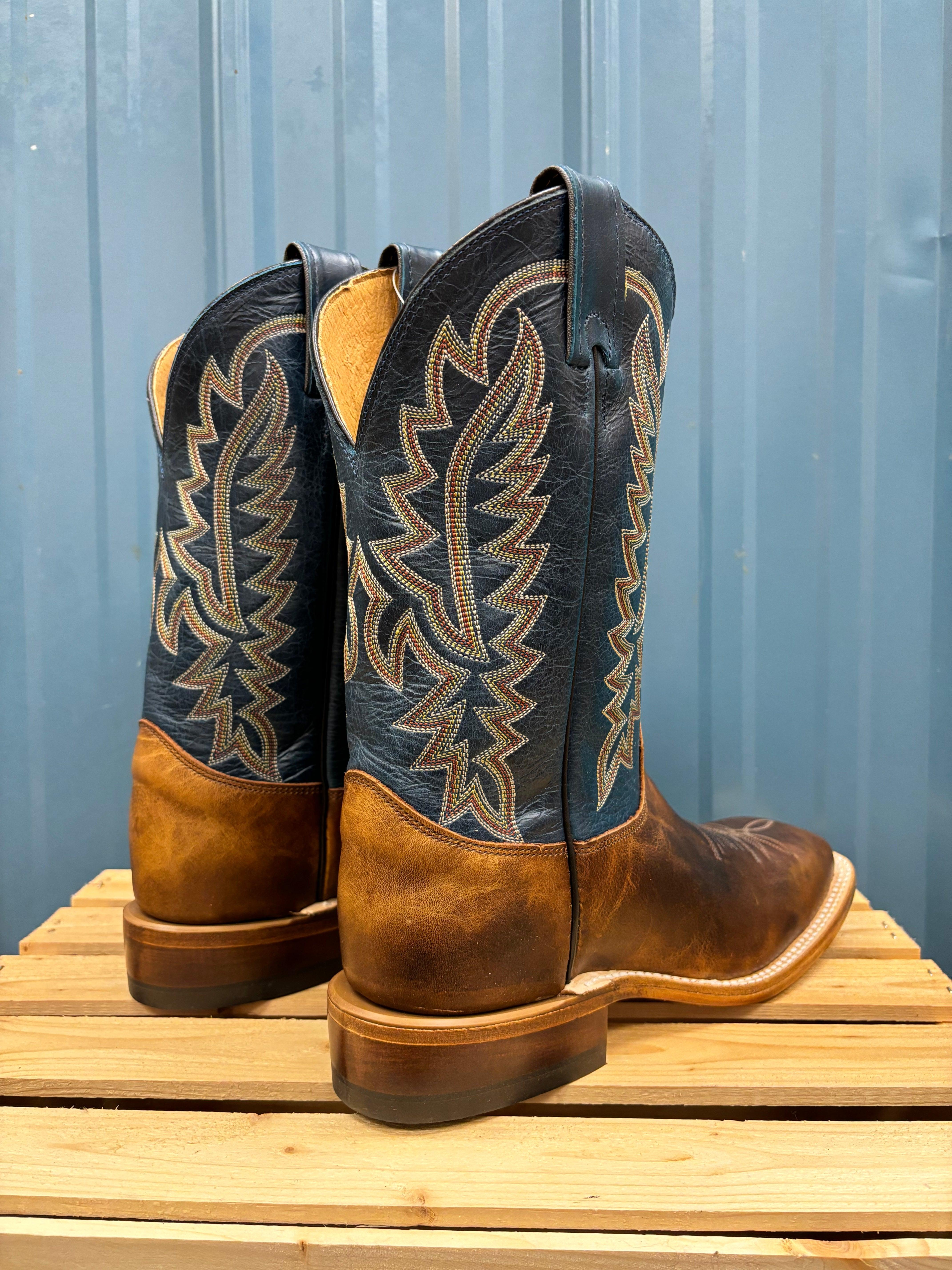 Justin Men's Bent Rail Poston Amber Brown & Royal Navy Western
