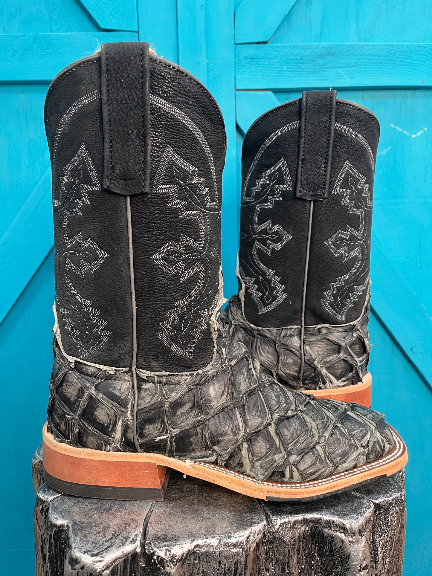 Anderson Bean Men s Grey Rustic Big Bass Square Toe Cowboy Boots 336978 Painted Cowgirl Western Store