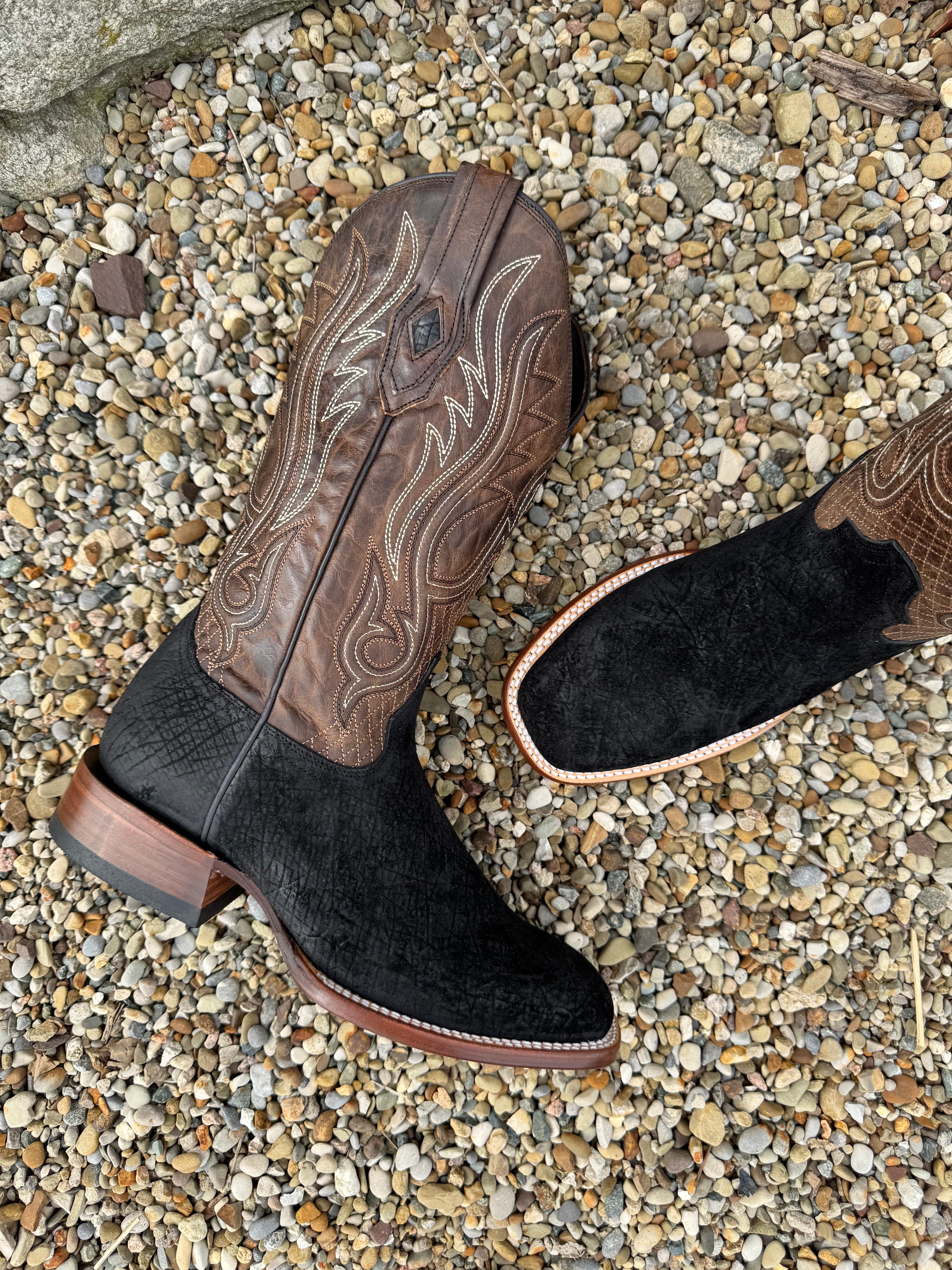 Stetson Men's Black Hippo River Horse Square Toe Cowboy