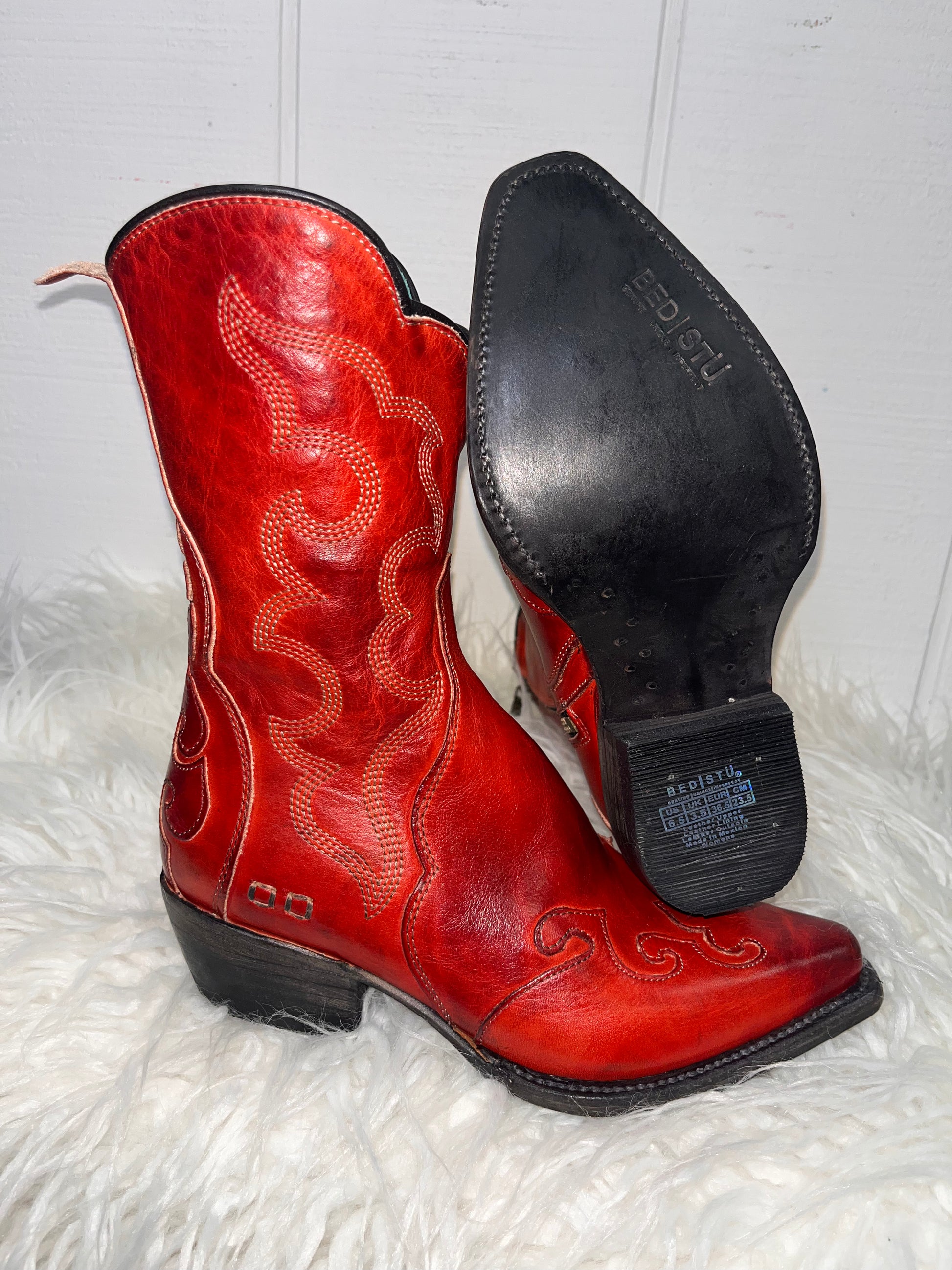 Bed Stu Women s Deuce Red Rustic Snip Toe Cowgirl Boot F328041 RDRS Painted Cowgirl Western Store