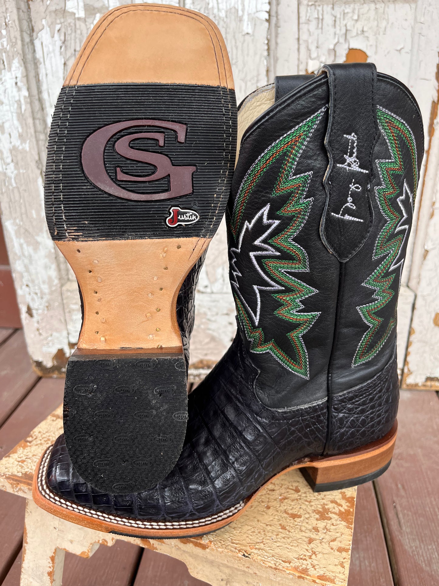 Justin Men s George Strait Haggard Black Caiman Square Toe Cowboy