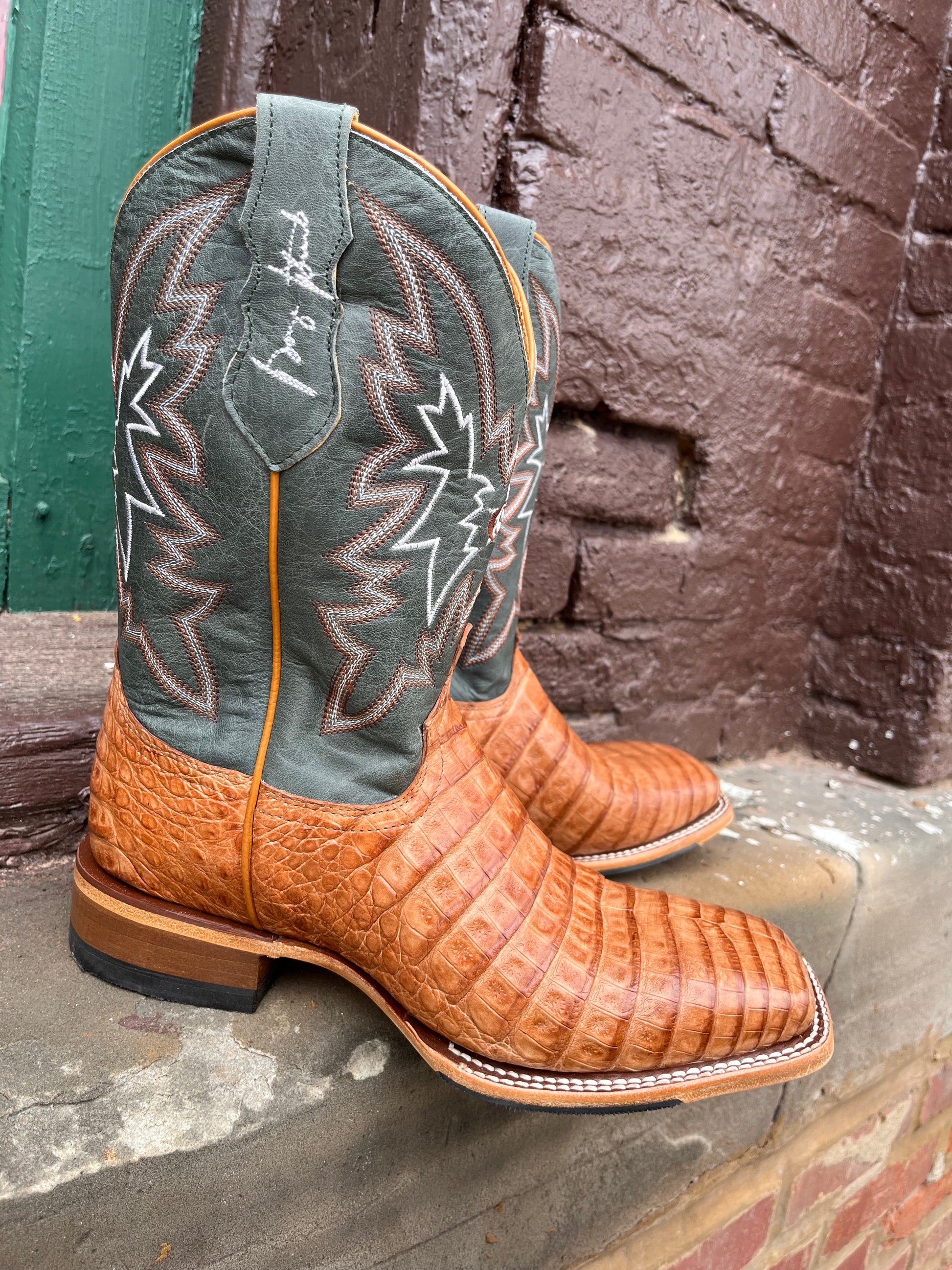 Justin Men's George Strait Haggard Tan Caiman Square Toe Cowboy Justin Men's George Strait Haggard Tan Caiman Square Toe Cowboy