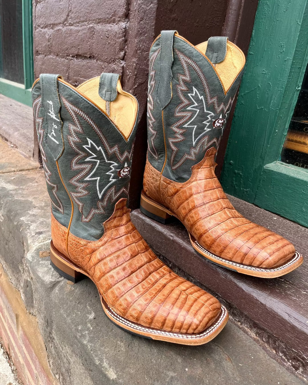 Justin Men s George Strait Haggard Tan Caiman Square Toe Cowboy Boot GR5706 Painted Cowgirl Western Store
