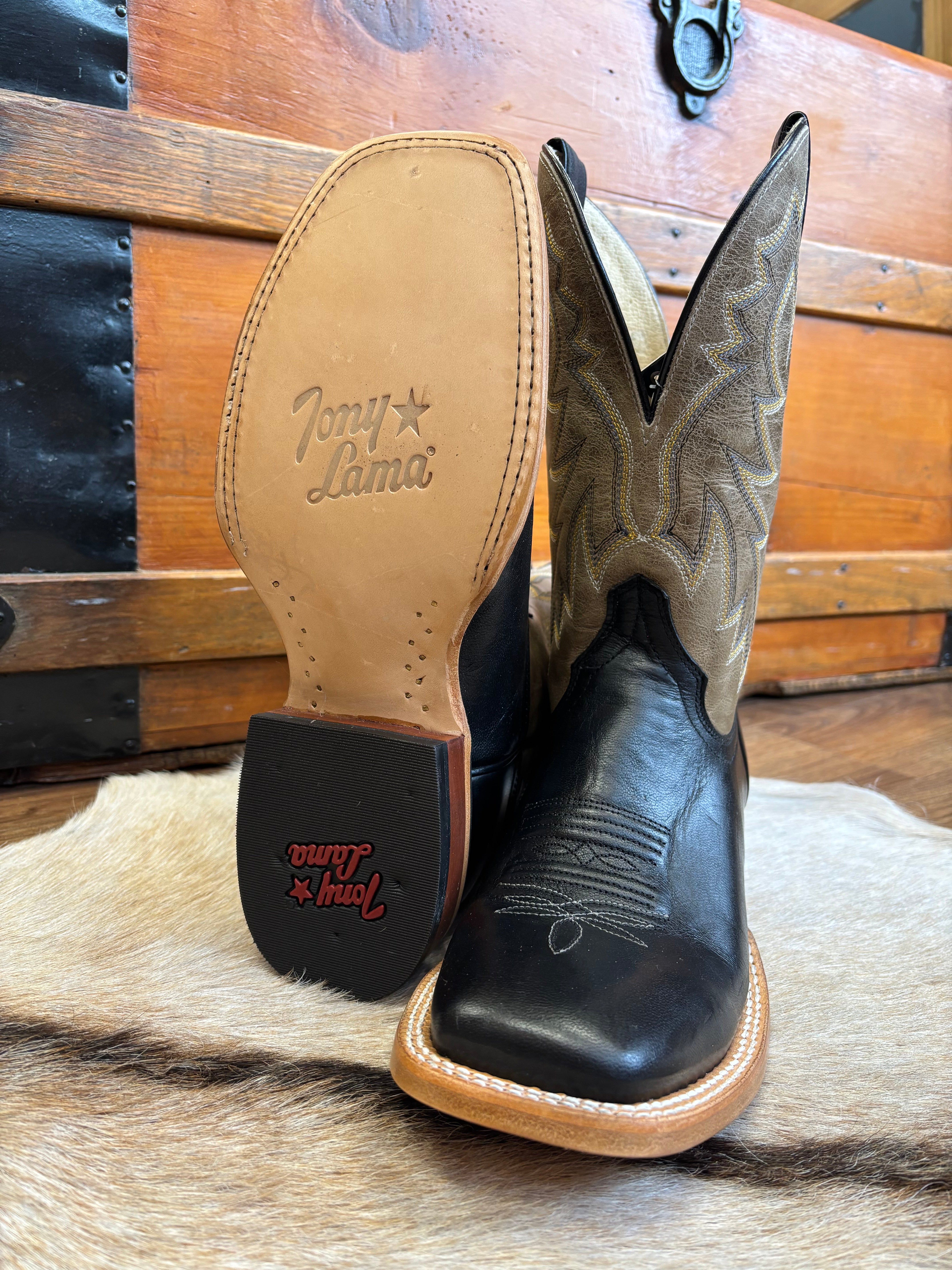 Tony Lama Men's Black & Taupe Luciano Square Toe Cowboy Boot