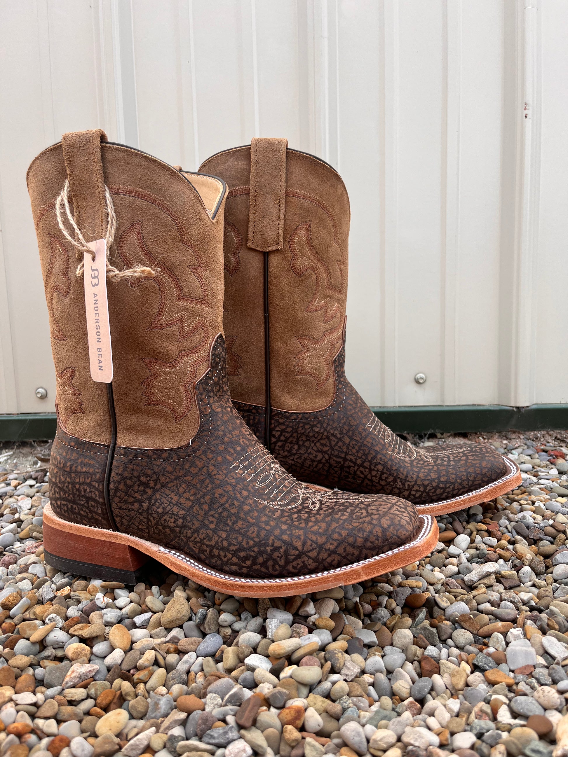 Anderson Bean Men s 10 Tan Hungry Hippos Square Toe Cowboy Boots 339580 Painted Cowgirl Western Store