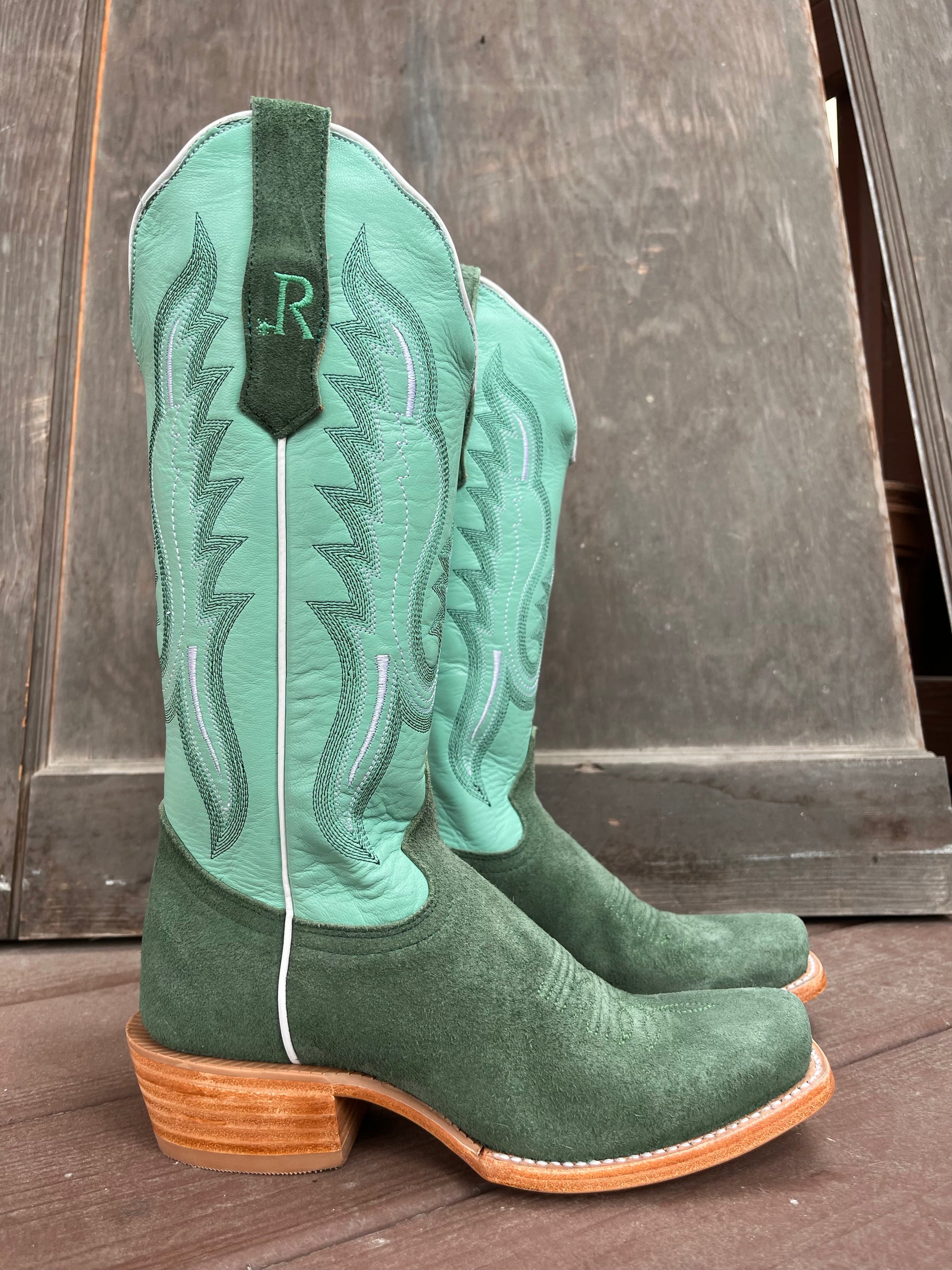 R. Watson Women s Teal Roughout Narrow Square Toe Cowgirl Boots RWL8419 8b