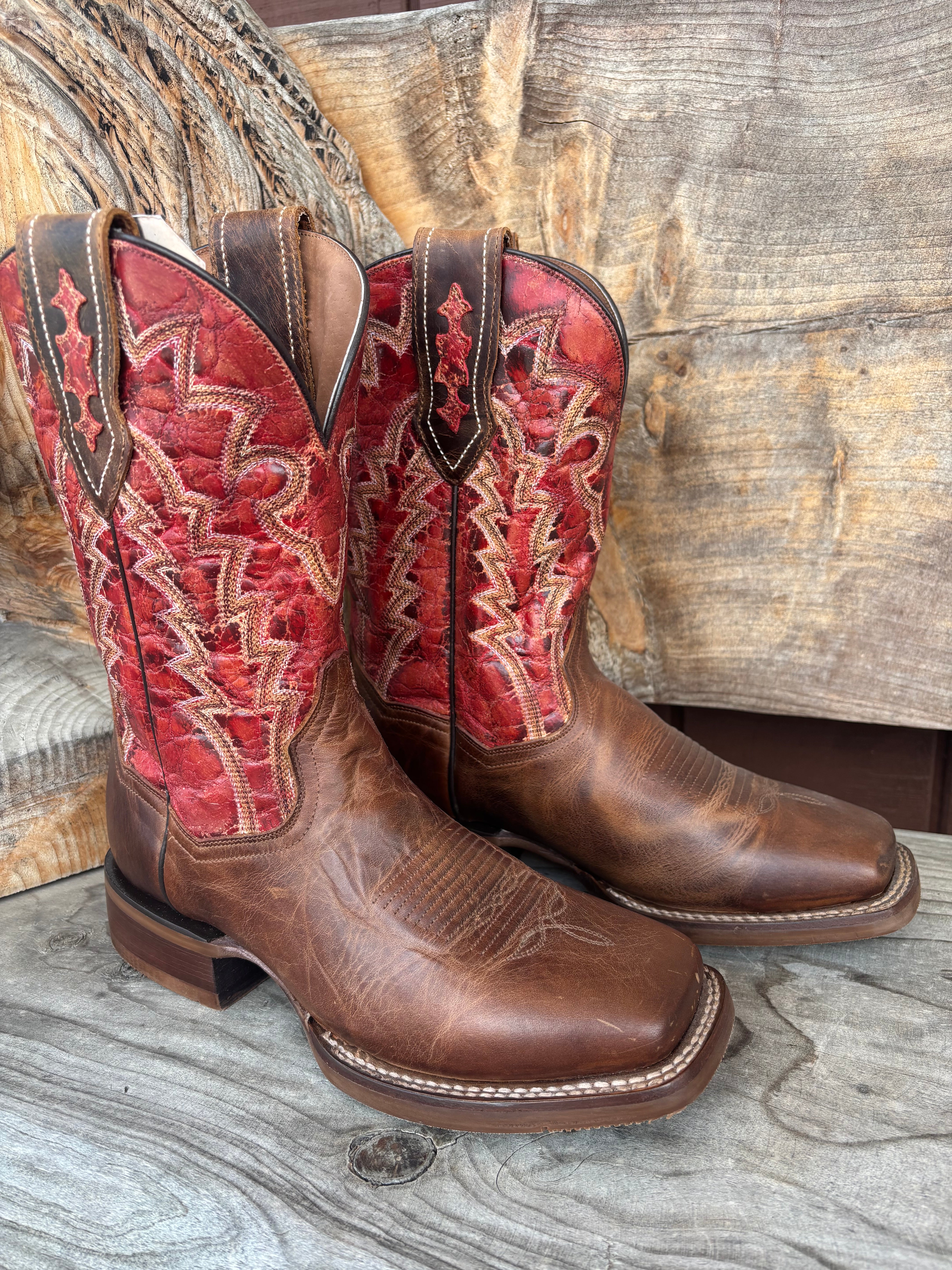 cuadra ウエスタンブーツ レッド Dan Post Men's Tan Leather & Red Top Killeen Square Toe Cowboy