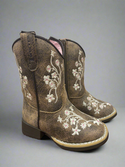 Twister Toddler Lily Antiqued Brown Floral Embroidered Cowboy Boots 4430037230