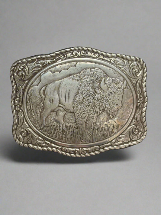 Crumrine Silver Buffalo Rope Edge Rectangle Belt Buckle 38058