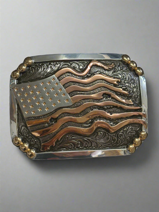 Crumrine Antique Tri-Finish Ripped Flag Rectangle Belt Buckle C10011