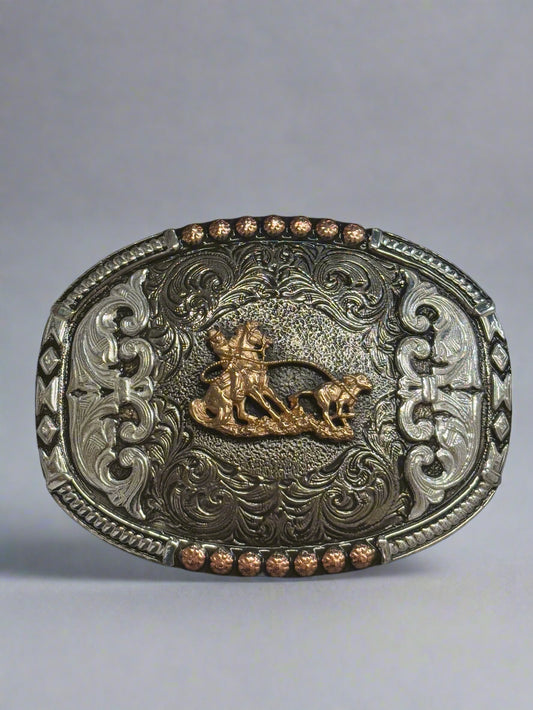 Crumrine Antique Tri-Finish Breakaway Roper Filagree Oval Belt Buckle C10022