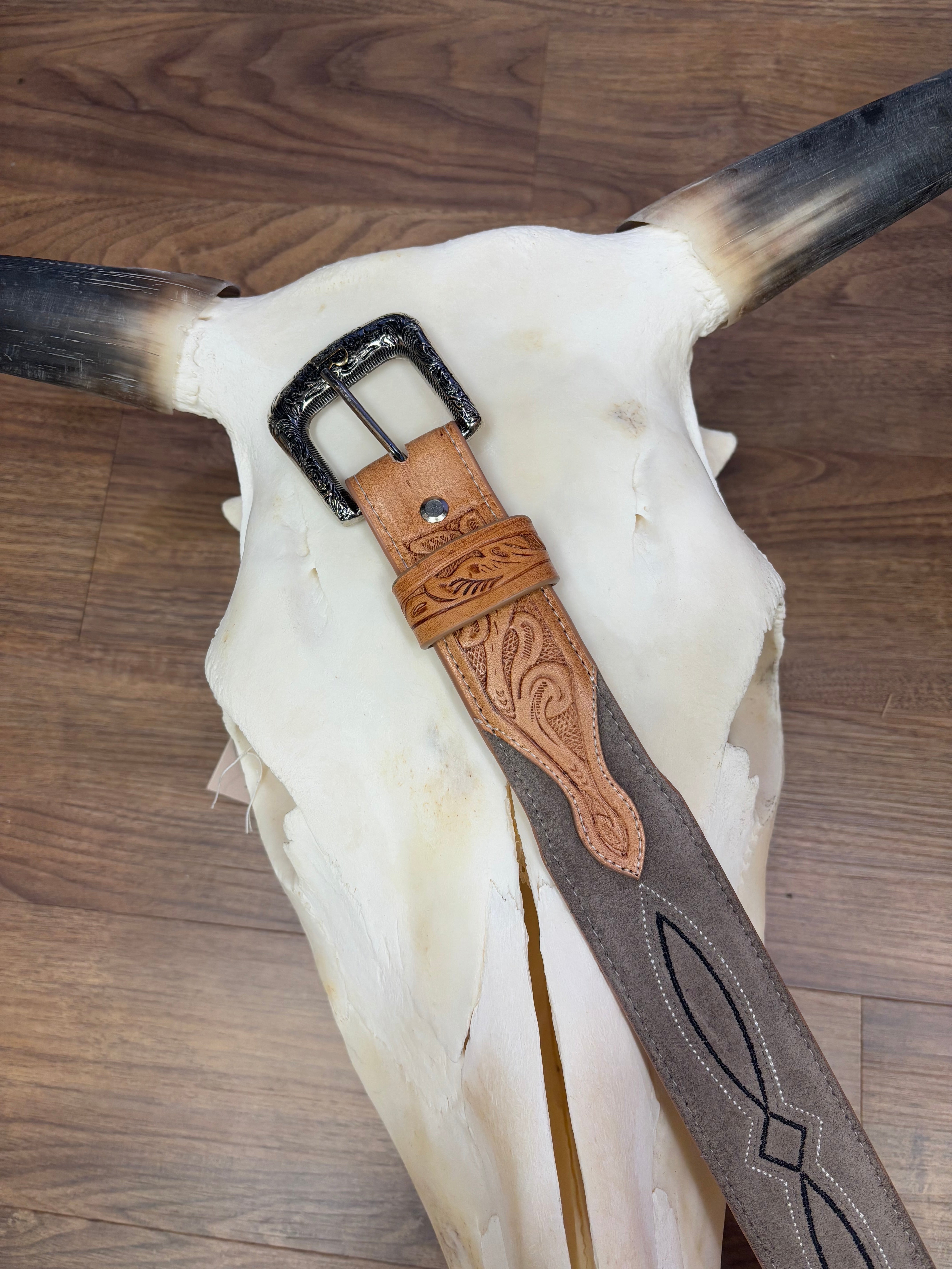 R. Watson Men's Charcoal Roughout Double Embroidery with Natural