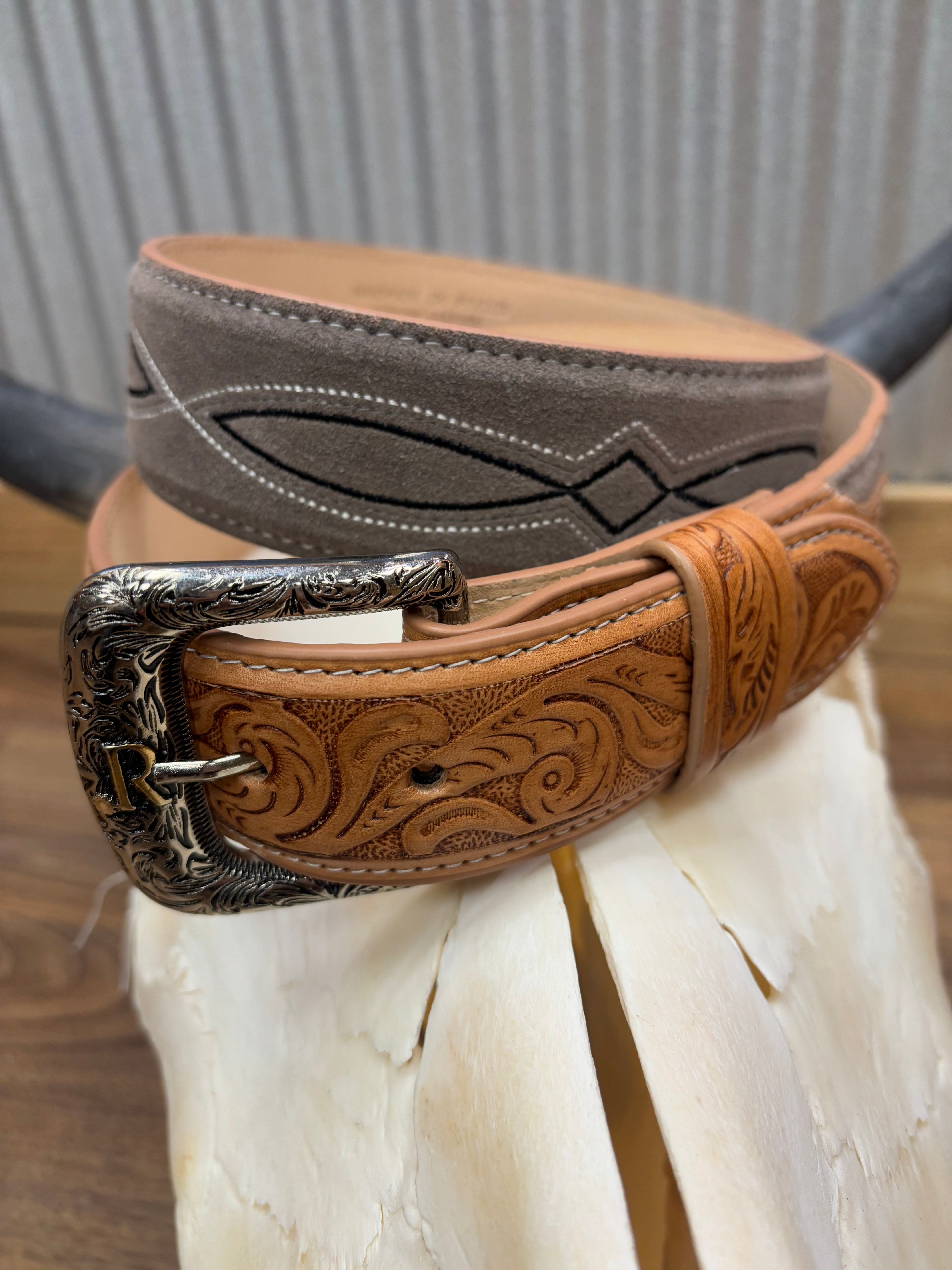 R. Watson Men's Charcoal Roughout Double Embroidery with Natural