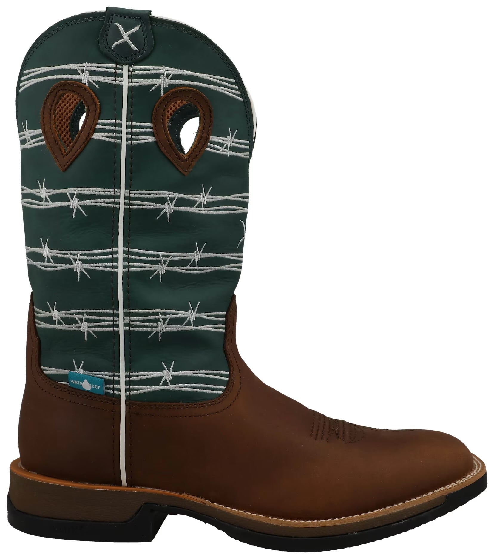 Twisted X Men's Oiled Buffalo Brown & Green/Blue w/Barbed Wire