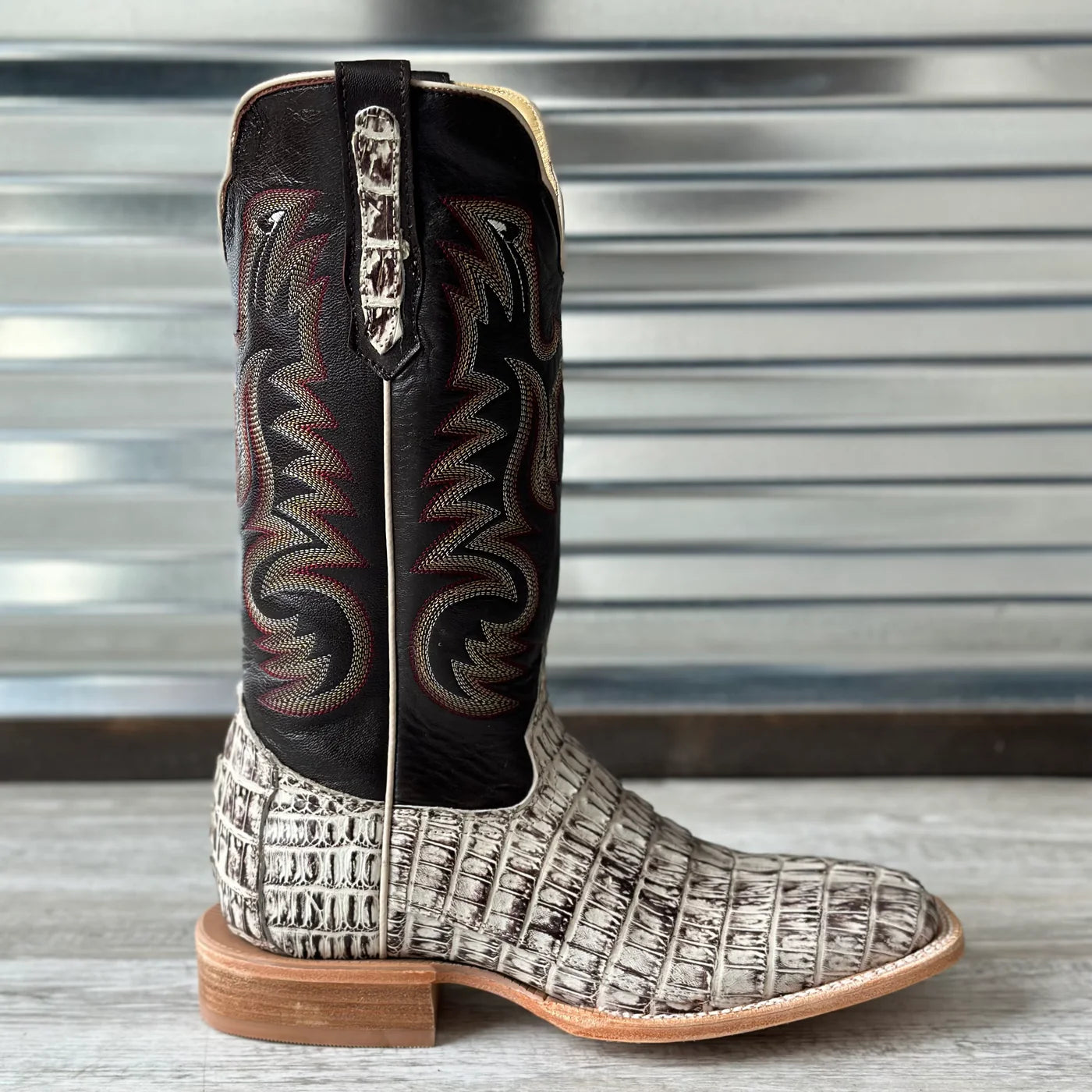 R. Watson Men's Orix Hornback Caiman Tail Square Toe Cowboy Boots