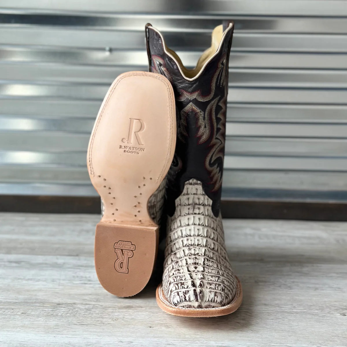 R. Watson Men's Orix Hornback Caiman Tail Square Toe Cowboy Boots R. Watson Men's Orix Hornback Caiman Tail Square Toe Cowboy Boots