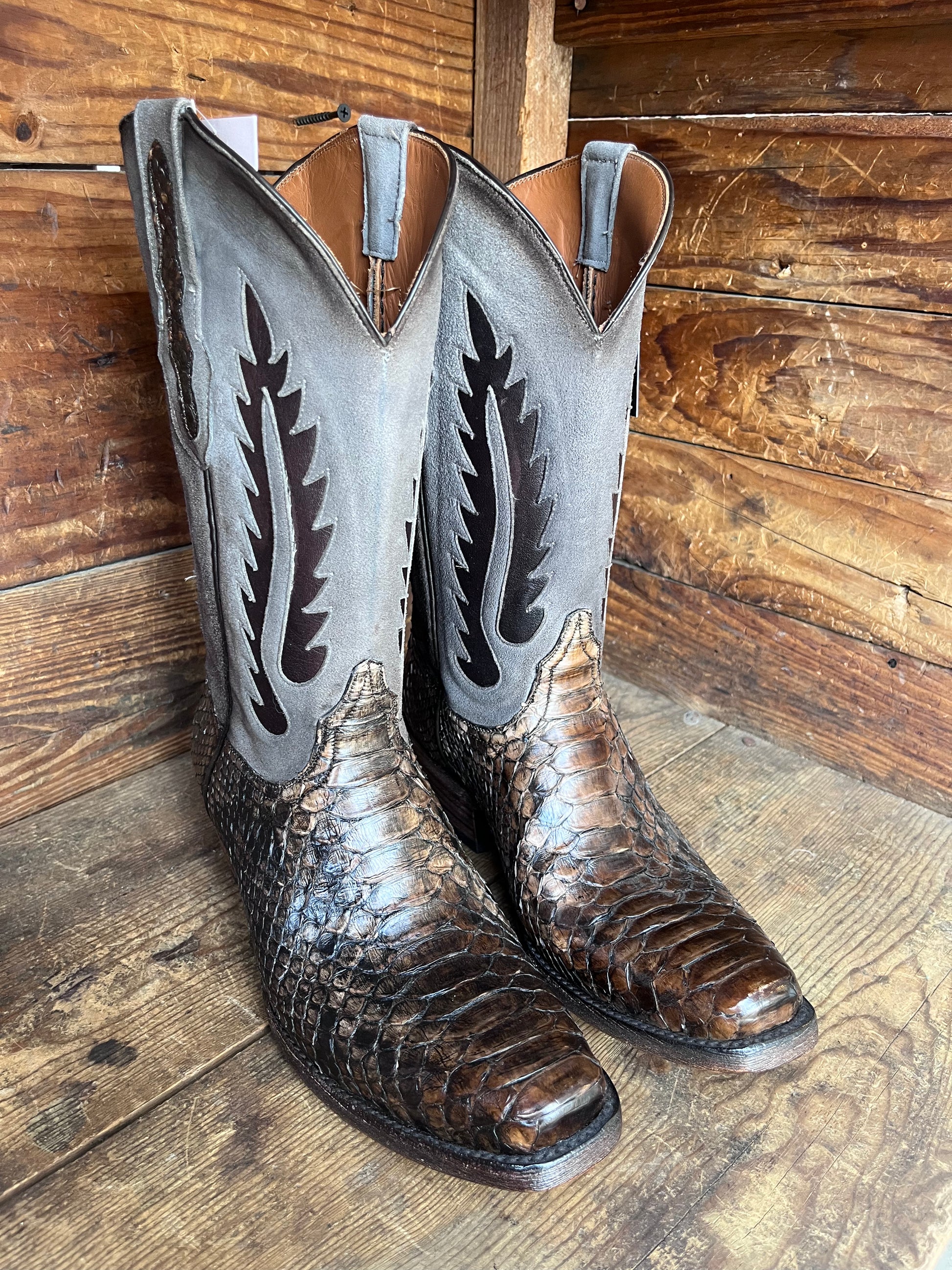 Black Jack Men s Matte Brushed Brown Python Narrow Square Toe Cowboy Boots MBB699 V4 Painted Cowgirl Western Store
