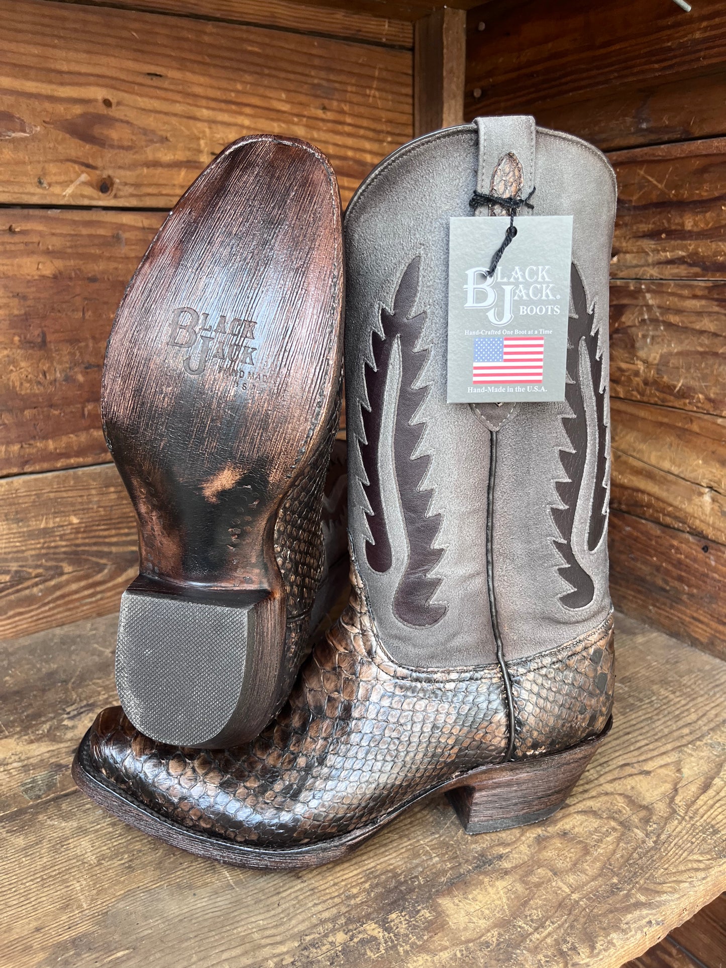 Black Jack Men s Matte Brushed Brown Python Narrow Square Toe Cowboy Boots MBB699 V4 Painted Cowgirl Western Store