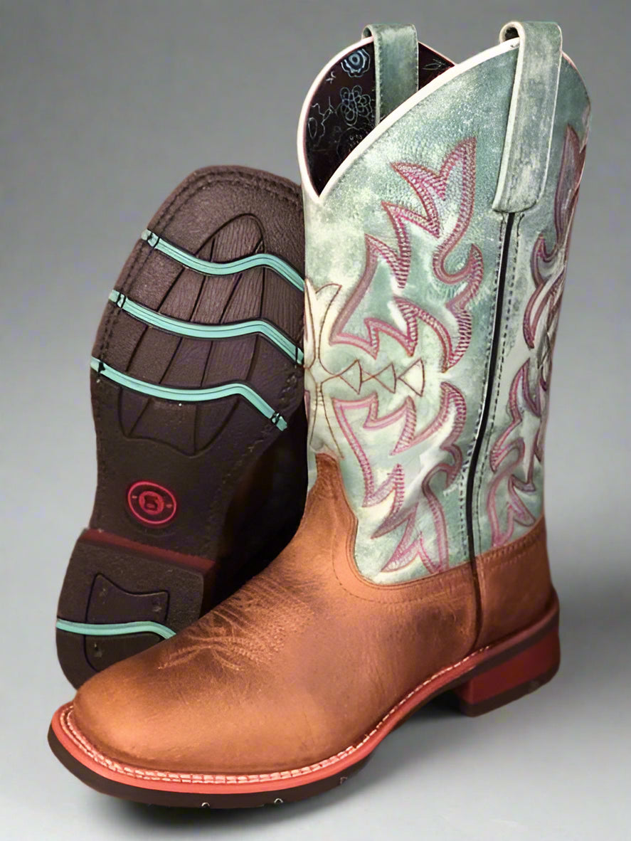 Laredo Women's Anita Brown Pale Turquoise Square Toe Cowgirl