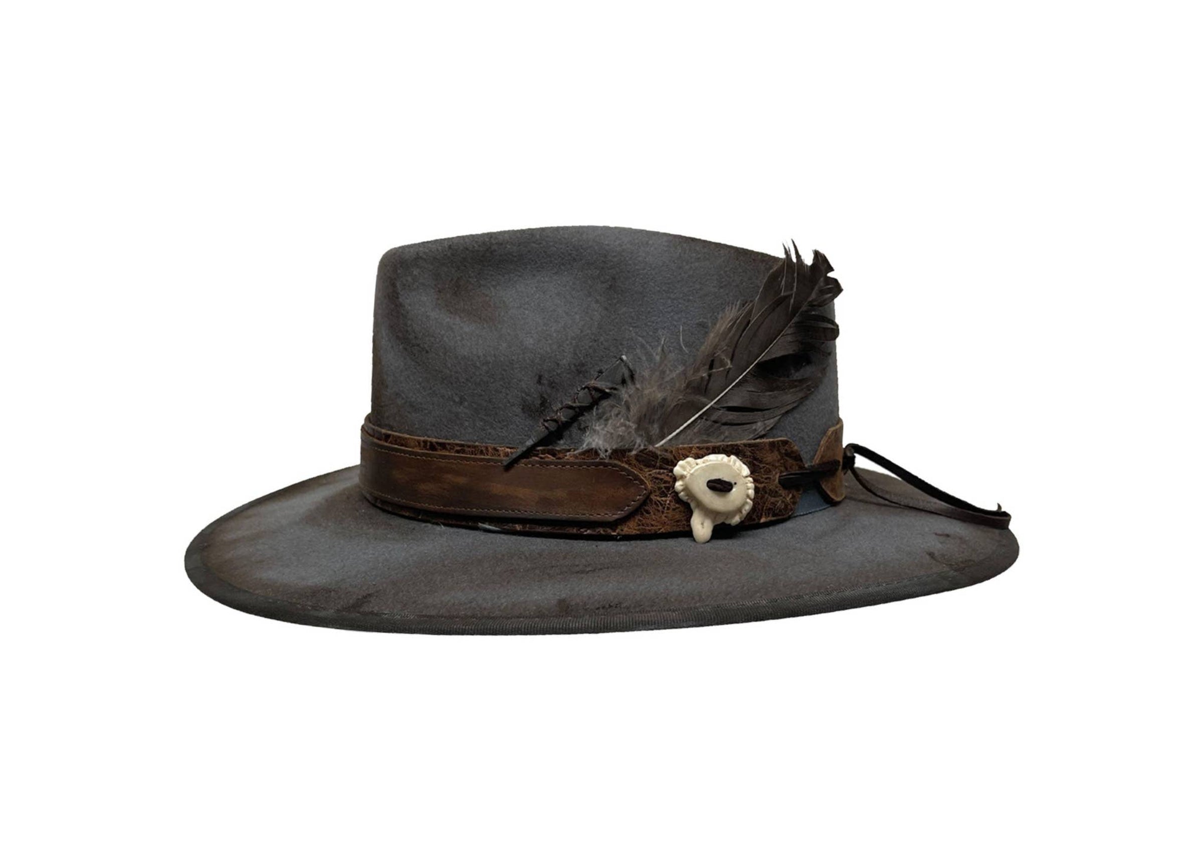 NWT Gray Wide Brim Felt Rancher Fedora Hat with Woven Jacquard Aztec Band Aztec Boho Laser Engraved Hat – Grey Polyester Wool  main image 3