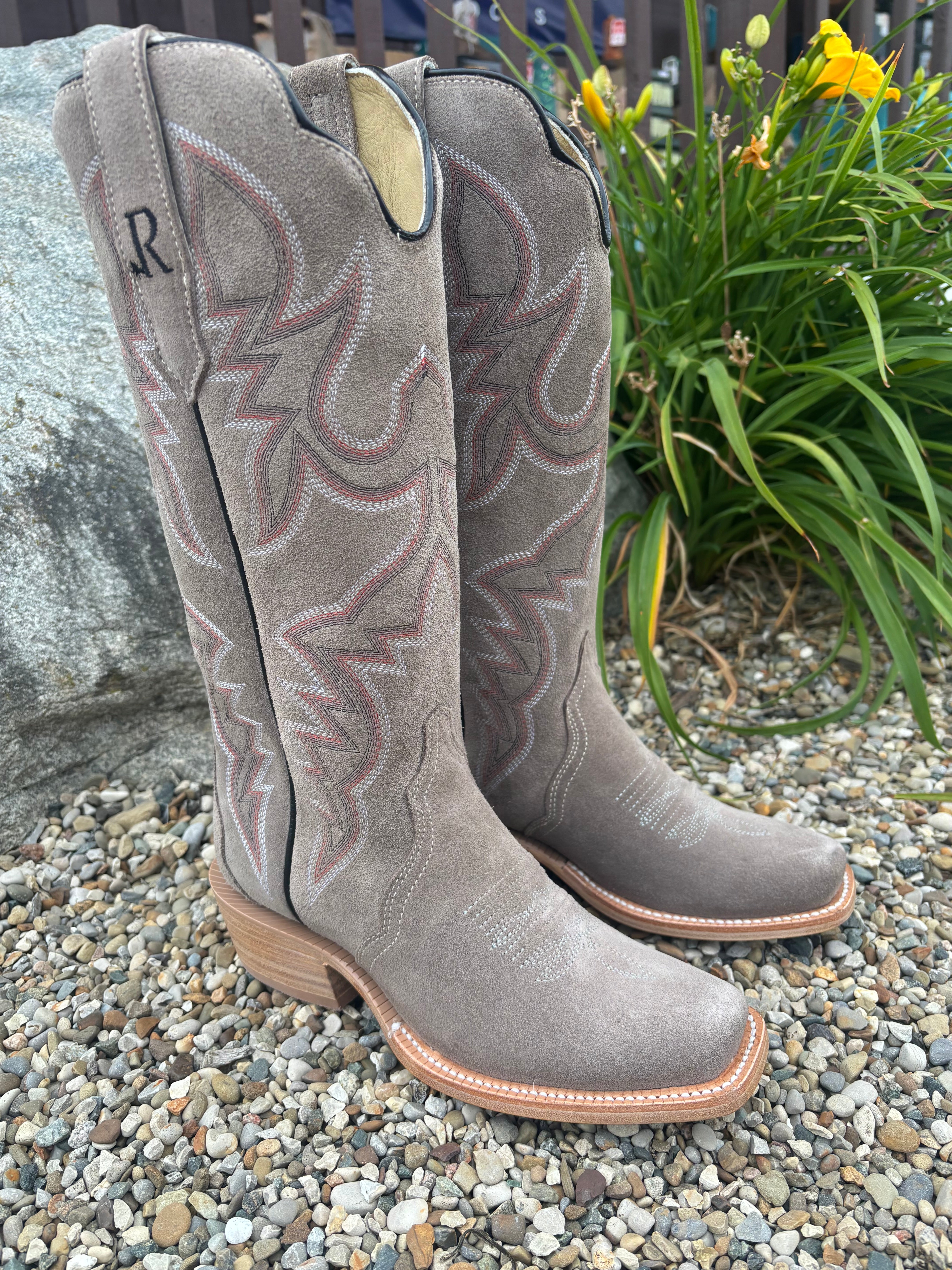 R. Watson Women's Charcoal Roughout Narrow Square Toe Western