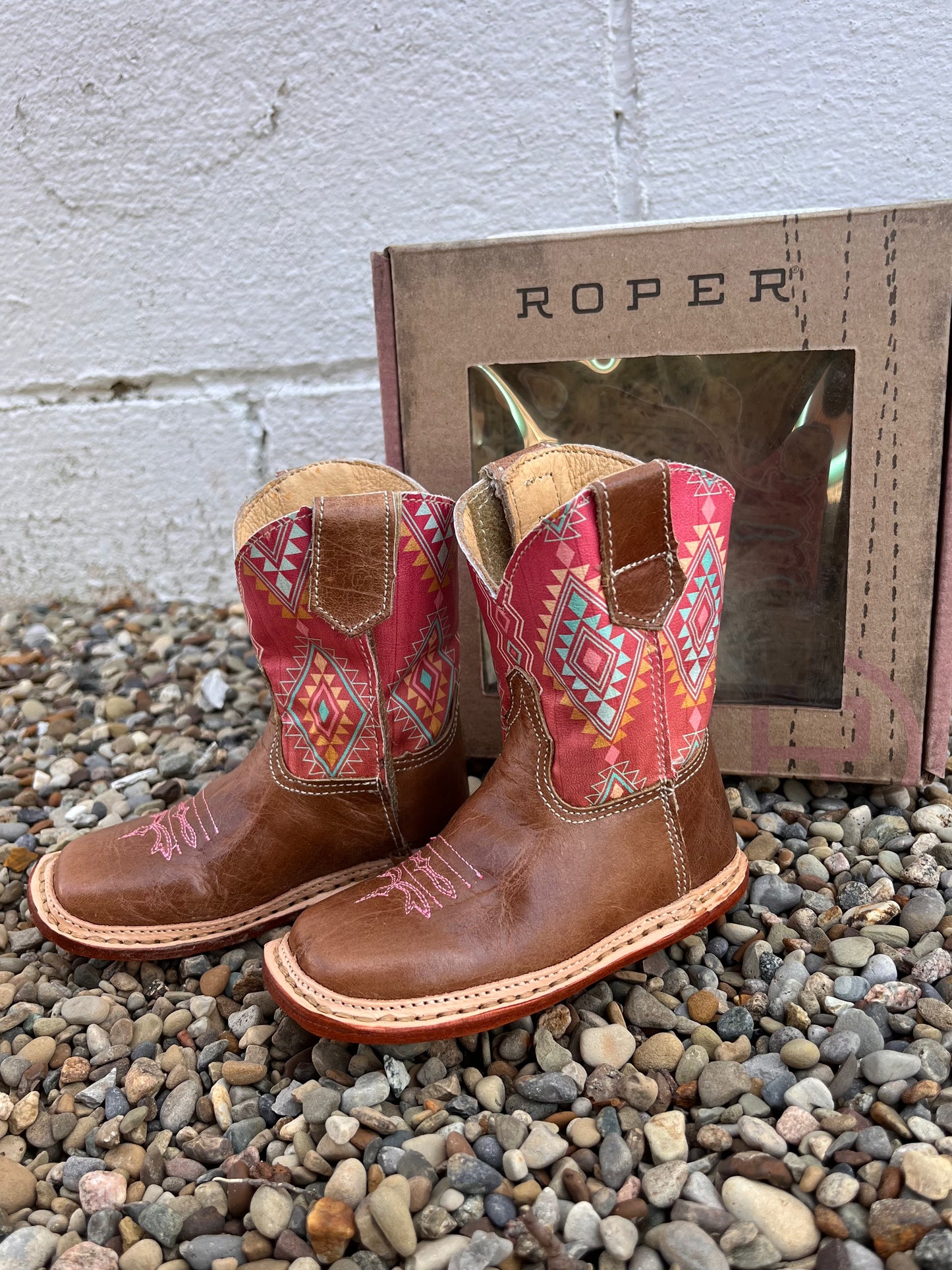Roper Infant Little Girl s Dakota Brown Pink Aztec Cowgirl Boots 9991 0151 9991 0141 Painted Cowgirl Western Store